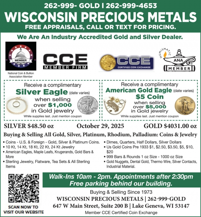 Free Appraisals, Call or Text for Pricing, Wisconsin Precious Metals Refinishing Services, Lake Geneva, WI