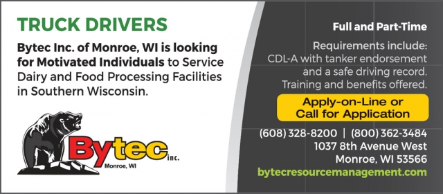 Truck Drivers, Bytec Resource Management, Inc., Monroe, WI