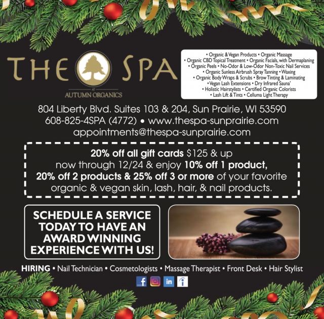 Organic & Vegan Products, The Spa - Sun Prairie, Sun Prairie, WI