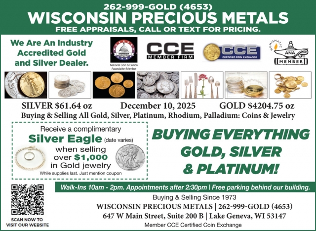 Free Appraisals, Call or Text for Pricing, Wisconsin Precious Metals Refinishing Services, Lake Geneva, WI