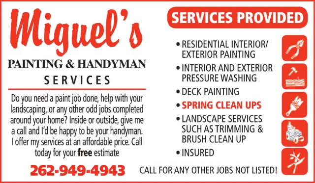 Services Provided, Miguel's Painting & Handyman Services, Walworth, WI