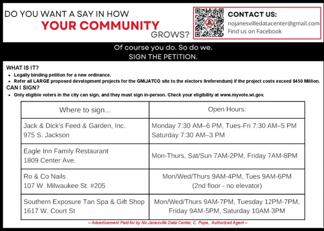 Do You Want a Say in How Your Community Grows?, No Janesville Data Center