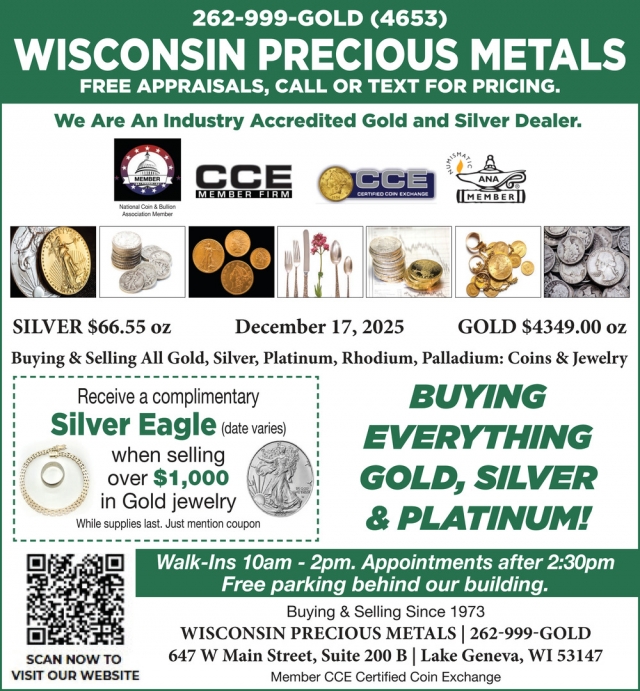 Free Appraisals, Call or Text for Pricing, Wisconsin Precious Metals Refinishing Services, Lake Geneva, WI
