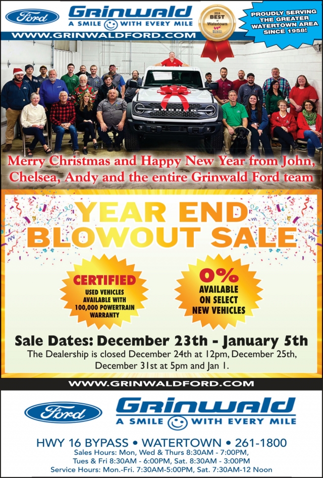 Year End Blowout Sale, Grinwald Ford - Quick Lane Tire And Auto Center, Watertown, WI