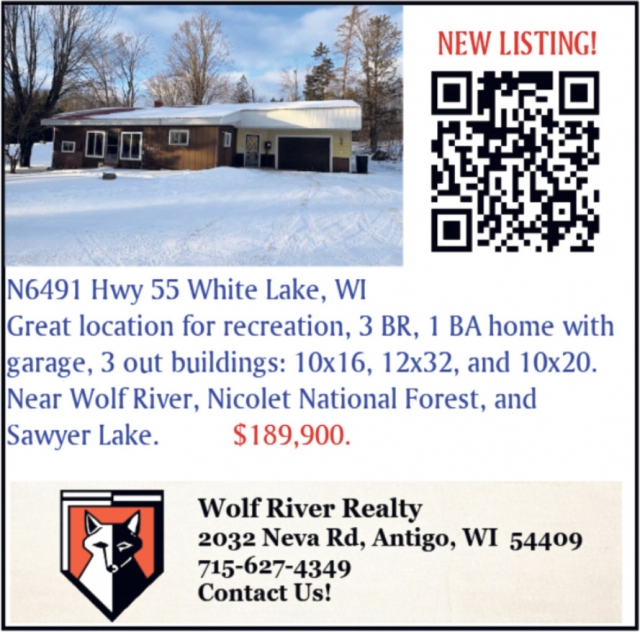 New Listing!, Wolf River Realty, Antigo, WI