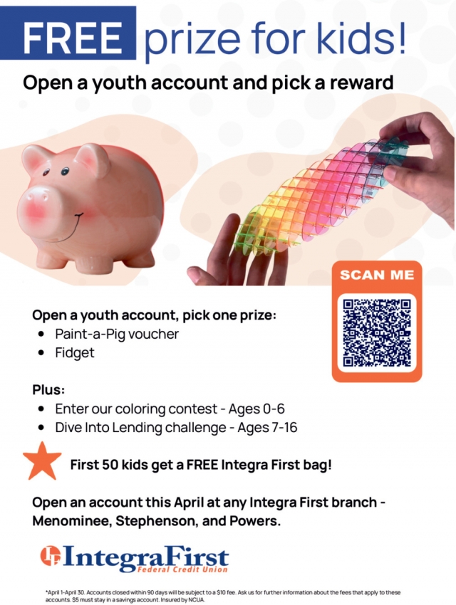 Free Prize for Kids!, IntegraFirst Federal Credit Union, Powers, MI