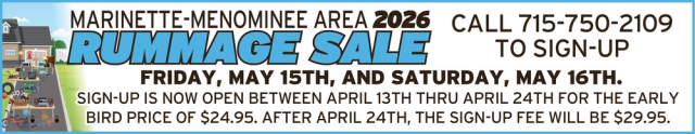 Rummage Sale, Marinette-Menominee Area 2026 Rummage Sale (May 15 & 16, 2026)