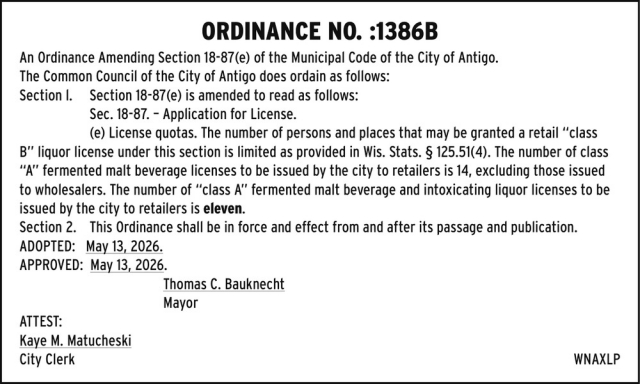 Ordinance No.: 1386B, City of Antigo, Antigo, WI