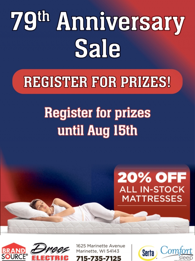 20% Off All In-Stock Mattresses, Drees Electric, Marinette, WI