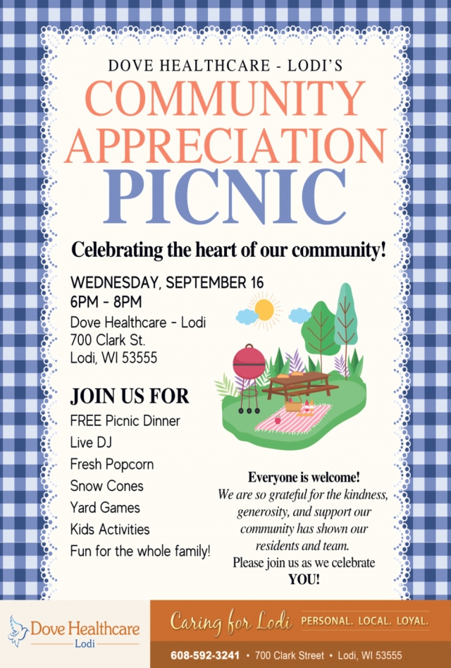 Celebrating The Heart Of Our Community!, Dove Healthcare - Community Appreciation Picnic (September 16, 2026)