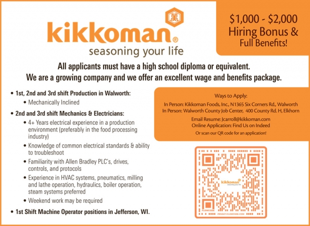 Seasoning Your Life, Kikkoman - Walworth, Walworth, WI