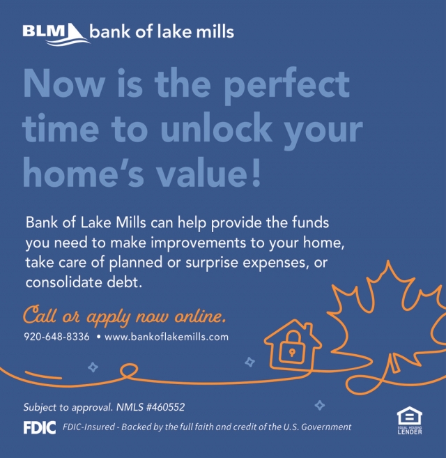 Call or Apply Now Online, Bank of Lake Mills, Lake Mills, WI
