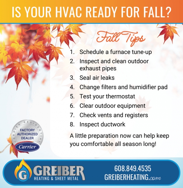Fall Tips, Greiber Heating & Sheet Metal, Inc., Waunakee, WI