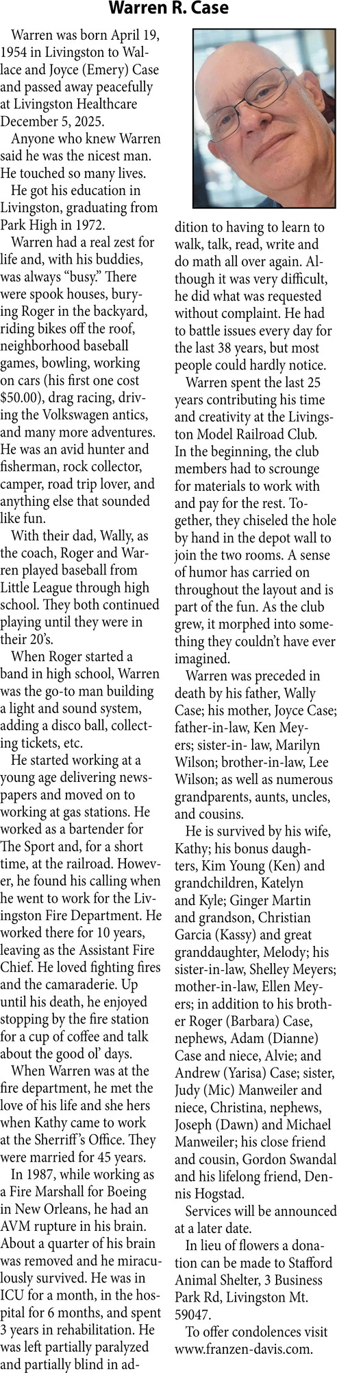 Warren R. Case, Obituaries, Glendive, MT