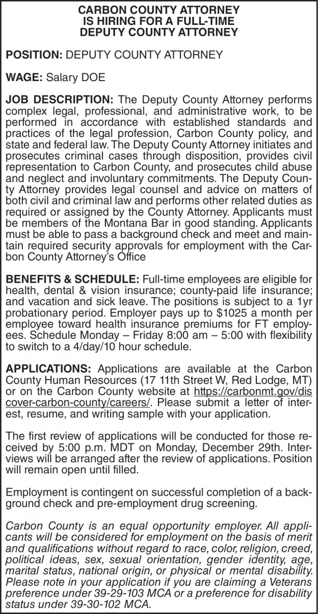 Deputy County Attorney, Carbon County