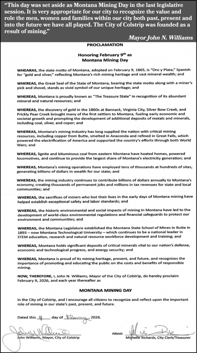 Proclamation, City of Colstrip, Colstrip, MT