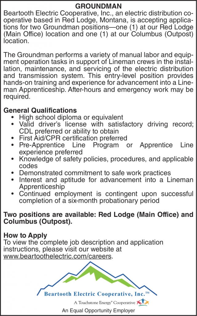 Groundman, Beartooth Electric Cooperative, Inc., Red Lodge, MT