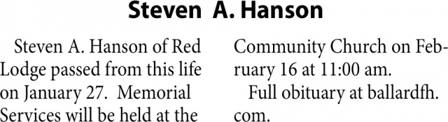 Steven A. Hanson, Obituaries, Glendive, MT