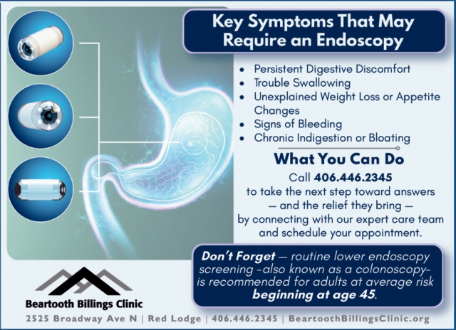Key Symptoms that May Require Endoscopy, Beartooth Billings Clinic, Red Lodge, MT