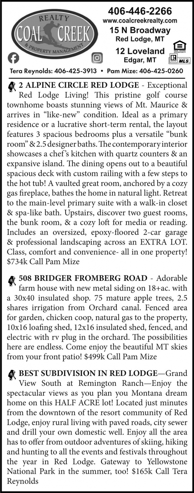 2 Alpine Circle Red Lodge, Coal Creek Realty & Property Management, Edgar, MT