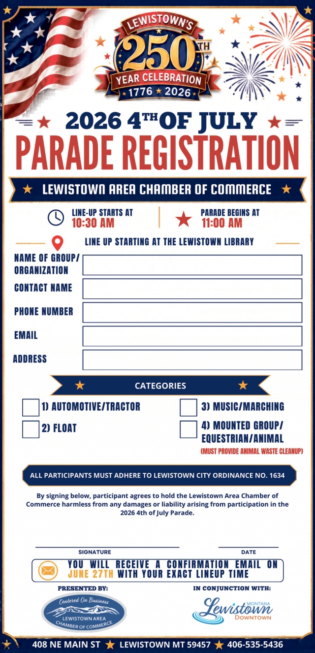 2026 4th of July Parade Registration, Lewistown's 250 Year Celebration