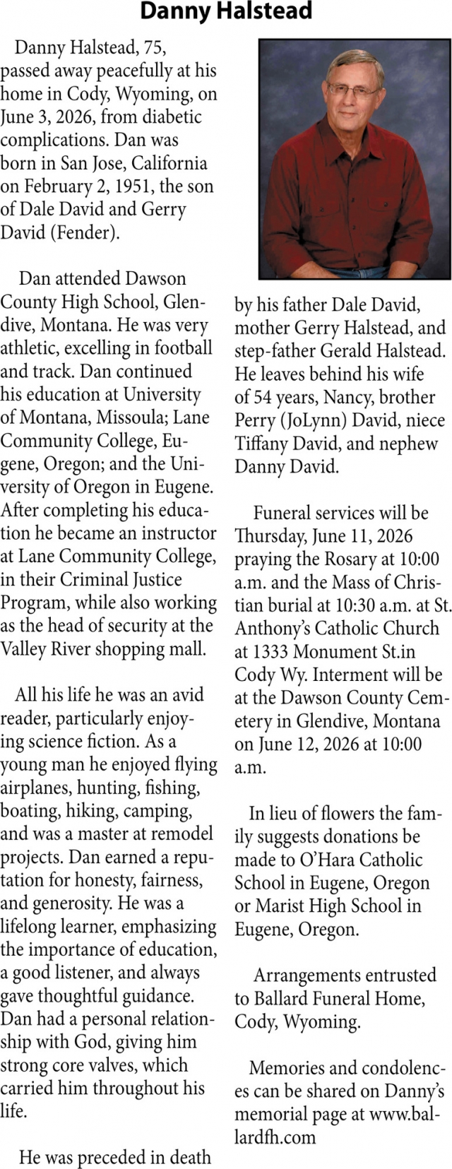 Danny Halstead, Obituaries, Glendive, MT