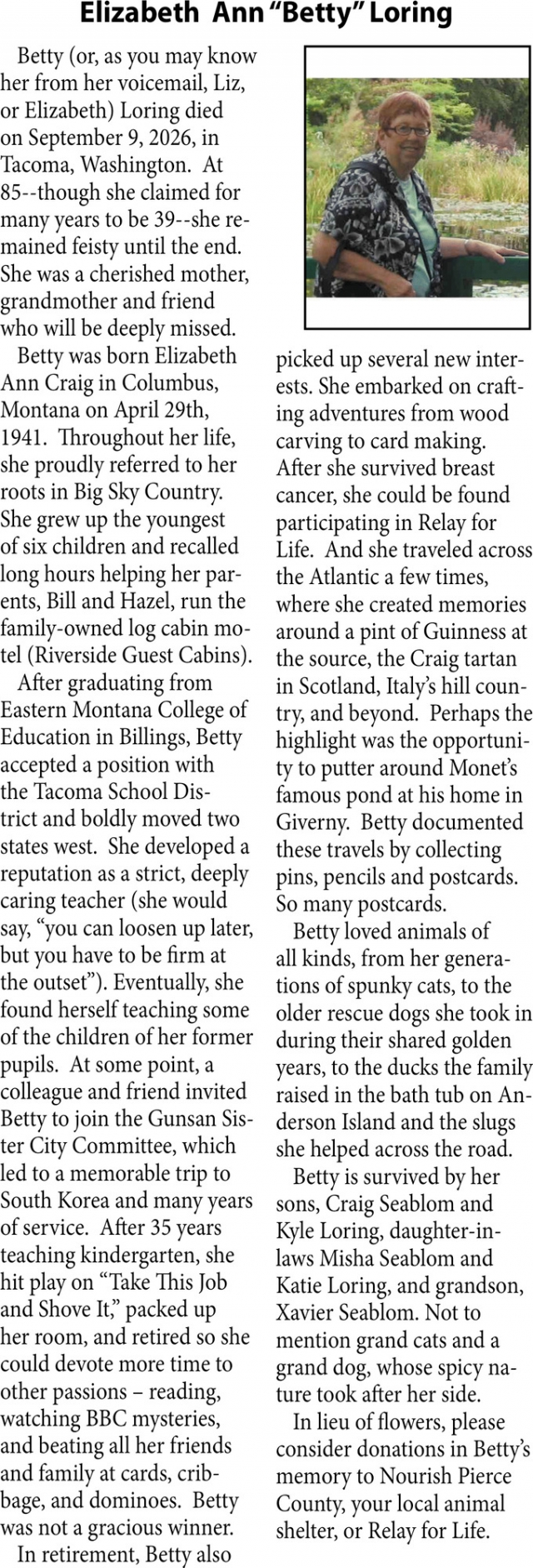 In Loving Memory, Elizabeth Ann Loring