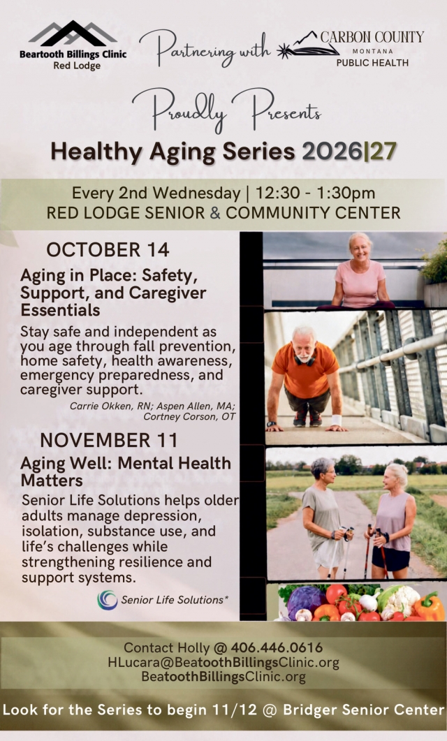 Free Healthy Aging Workshops, Beartooth Billings Clinic, Red Lodge, MT
