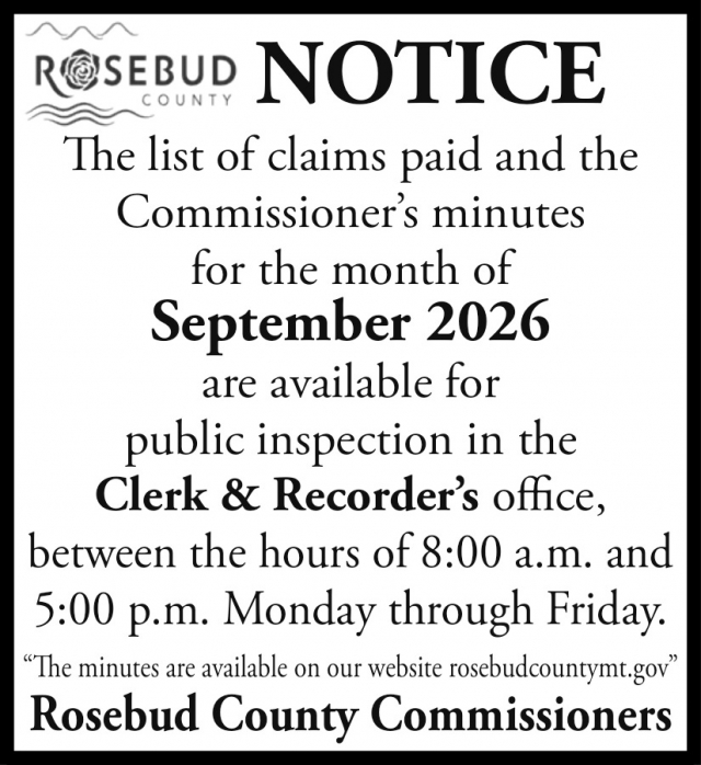 Public Notice Available Now, Rosebud County, Forsyth, MT