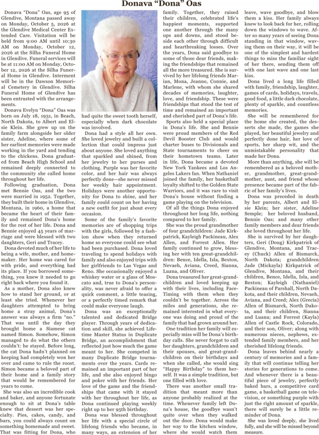 Celebration of Life, Donava Evelyn Oas