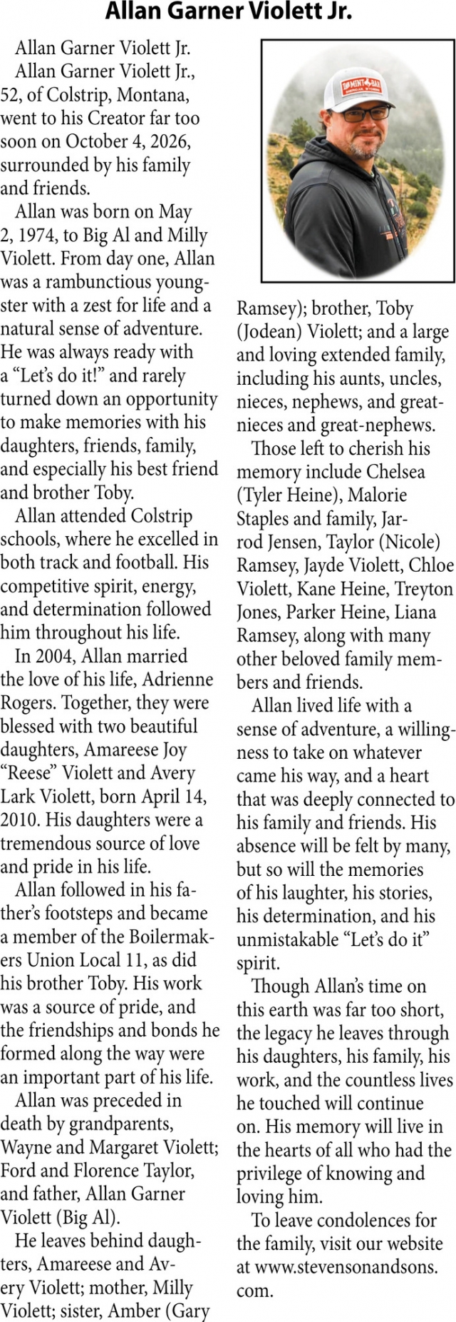 In Loving Memory, Allan Garner Violett Jr.