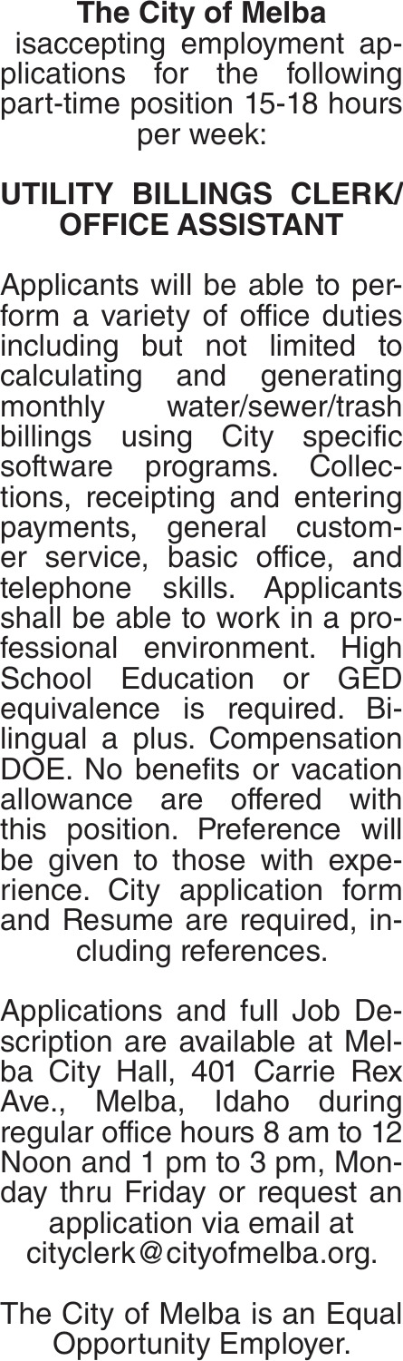 Utility Billings Clerk / Office Assistant