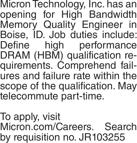 High Bandwidth Memory Quality Engineer
